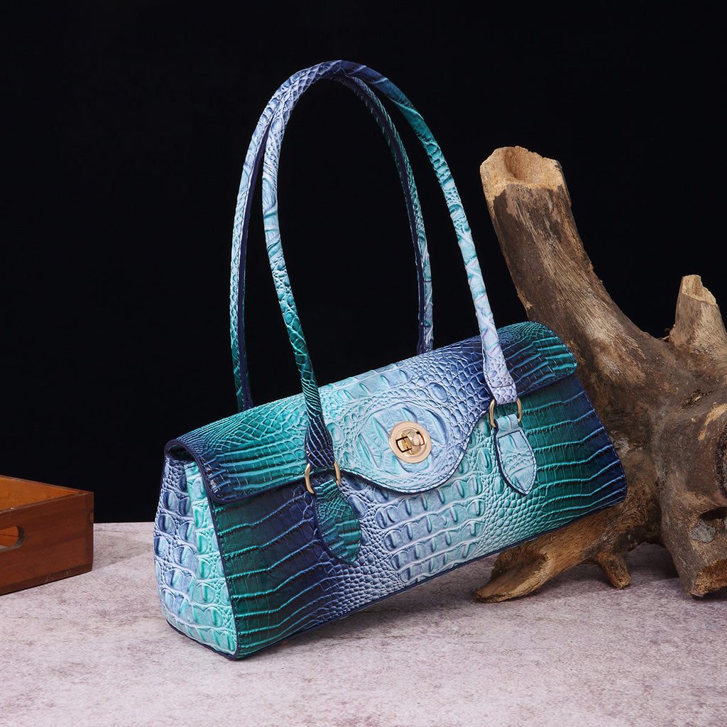 Women's Crocodile-Print Shoulder Tote Bag - Retro European Style PU Leather Handbag