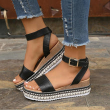 Load image into Gallery viewer, Women's Buckle Strap Hemp Wedge Platform Sandals | Open-Toe Summer Peep-Toe Shoes