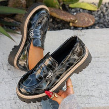 Load image into Gallery viewer, Women's Leopard Print Loafers - Chunky Heel Patent Leather Slip-On Shoes