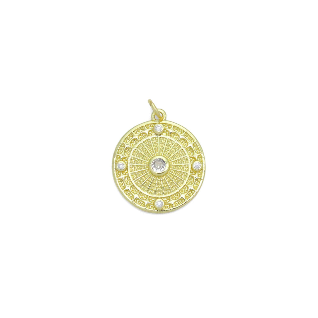 Gold Radical Coin with Big CZ Ceter Charm Pendant, Sku#LX701