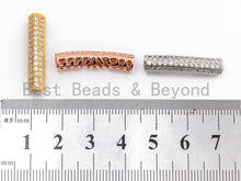 Load image into Gallery viewer, CZ Micro Pave 26x6mm Half Full Pave Tube for Bracelet/Necklace, Cubic Zirconia Separator Tube in Silver Black, Tube Beads, sku#C59