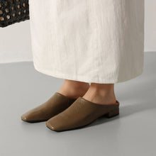 Load image into Gallery viewer, Women's Square Toe Cowhide Mules | Low Block Heel Slip-On Backless Shoes