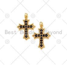 Load image into Gallery viewer, Black CZ Micro Pave Cross Shape Pendant, 18K Gold Filled Cross Charm, Necklace Bracelet Charm Pendant,19x25mm, Sku#Z1408