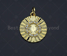Load image into Gallery viewer, CZ Micro Pave Clover On Round Pendant/Charm,Cubic Zirconia Paved Charm, Dainty Medallion Charm, Necklace Bracelet Charm,16x18mm, sku#L337