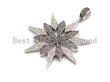 Load image into Gallery viewer, CZ Clear/Black Dual Color Micro Pave North Star Pendant, CZ Pave Pendant,Gold/Rose Gold/Silver/Gunmetal plated, 53x54mm,Sku#F804
