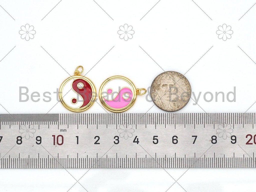 Colorful Enamel Yinyang Round Coin Pendant, 18K Gold Filled Enamel Tai Ji Pendant, Religious Necklace Bracelet Charm, 22x20mm,Sku#LK429