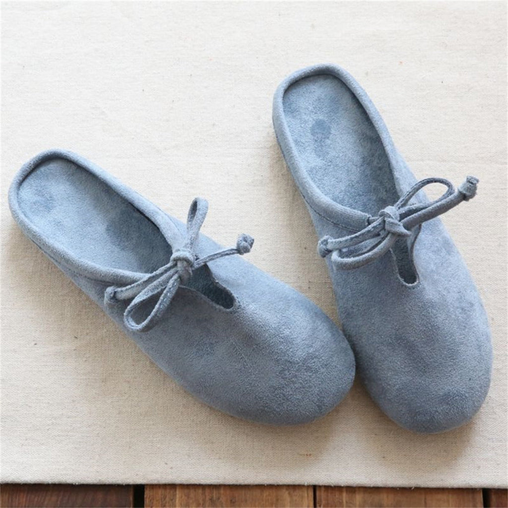 Women's Retro Velvet Loafer Flat Slip-On Half Slipper Shoes | Corduroy Upper | Pink Blue Beige