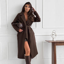Load image into Gallery viewer, Autumn And Winter Simple Solid Color Long Sleeve Lapel Tie Wool Coat Women