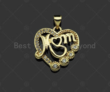 Load image into Gallery viewer, Gold Filled CZ Micro Pave Mom On Heart Shape Pendant, 18K Gold Filled Charm, Mother's Day Gift, Necklace Bracelet Pendant,19x20mm,Sku#LD118