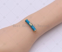 Load image into Gallery viewer, Enamel Colorful Long BarTube with Gold Evil Eye Shape Spacer, 18K Gold Filled CZ Large Hole Tube, Necklace Bracelet Pendant,Sku#LK502