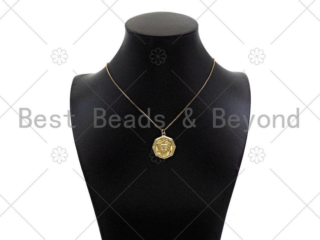 Gold Filled CZ Micro Pave Embossed Lion Head On Round Shape Pendant,18K Gold Filled Lion Charm, Necklace Bracelet Pendant,21x25mm,Sku#LK338