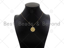 Load image into Gallery viewer, Gold Filled CZ Micro Pave Embossed Lion Head On Round Shape Pendant,18K Gold Filled Lion Charm, Necklace Bracelet Pendant,21x25mm,Sku#LK338
