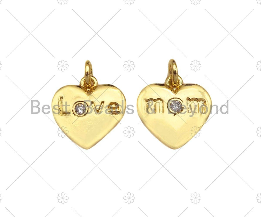 Love/Mom Word On Heart Shape Pendant18K Dainty Gold Medallio
