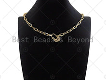 Load image into Gallery viewer, 18K Gold Black Clear CZ Micro Pave Key Heart Lock Clasp, Gold Heart Padlock Charm, Heart Shape Clasp,Pave Lock,17x28mm,sku#K144