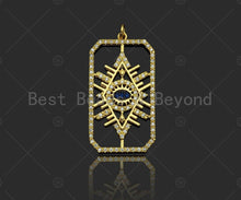Load image into Gallery viewer, CZ Micro Pave Evil Eye On Rectangle Shape Pendant/Charm,Cubic Zirconia Charm, Necklace Bracelet Charm Pendant,20x37mm, Sku#L517