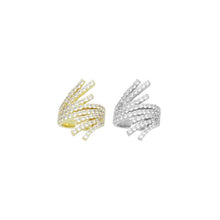Load image into Gallery viewer, Gold Silver Clear CZ Radical Lines Adjustable Ring, Sku#A391