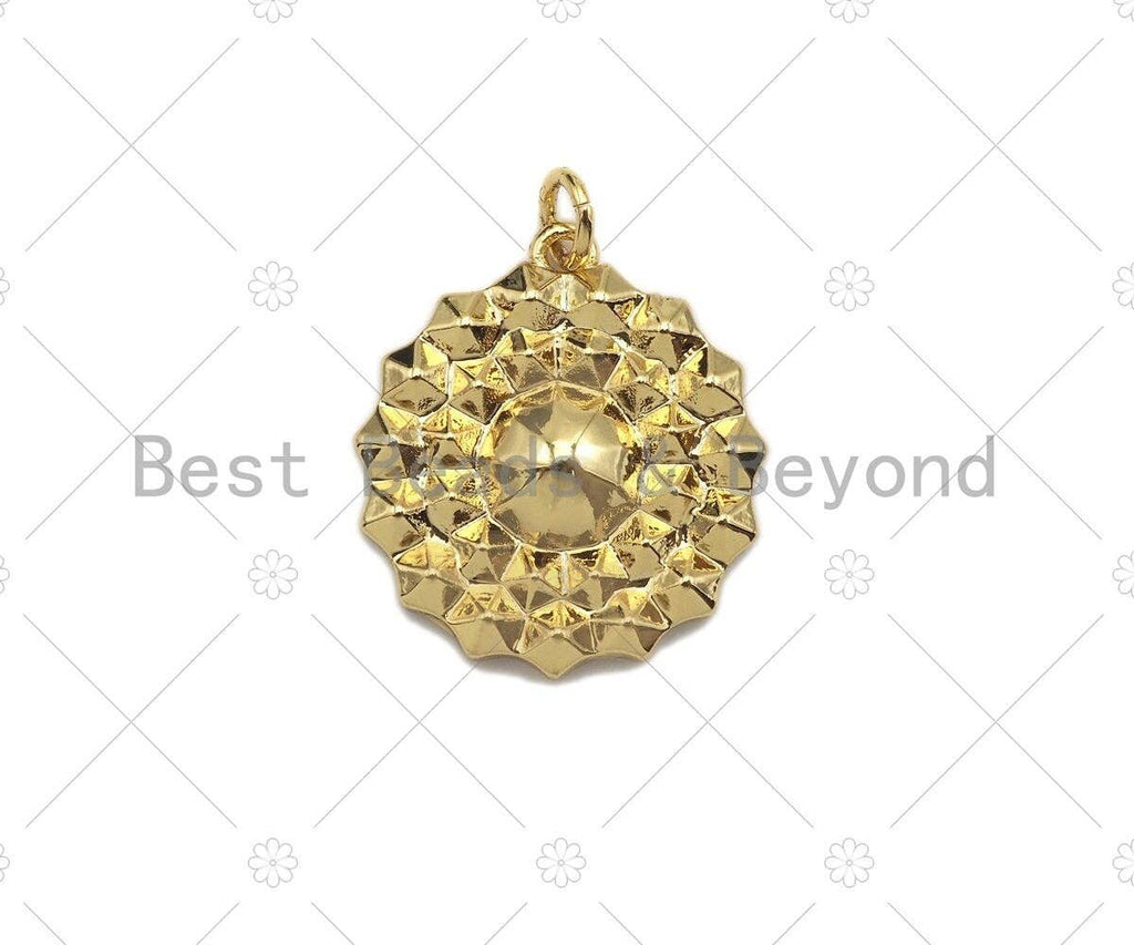 Dainty Gold Round Emblem Shape Charms, Dainty Charms, Gold Pendant, Round Necklace Charms, 20x22mm, Sku#F1324
