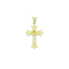 Load image into Gallery viewer, CZ Gold Flower On Cross Charm Pendant, Sku#LK1195