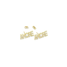 Load image into Gallery viewer, Clear CZ Amore Word Gold Silver Stud Earrings, Sku#A354