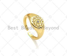 Load image into Gallery viewer, 18K Gold Star Engraved Signet Ring, Open Signet Ring, Adjustable Ring, Statment Ring, Pave Gold Ring, sku#X186