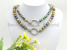 Load image into Gallery viewer, Gorgeous Agate Attachment Necklace with Large CZ Pave Silver clasp, 18 long, 8mm/10mm beads size, sku#D43