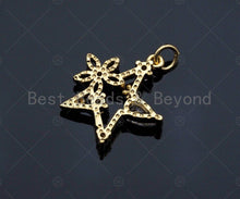 Load image into Gallery viewer, CZ Micro Pave Flower On Star Charm/Pendant, Star Shape Charm, Gold Star Pendant, Gold plated charm, mm, Sku#JL08