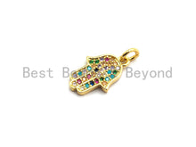 Load image into Gallery viewer, CZ Colorful Micro Pave Hamsa Hand Pendant, Hamsa Hand Shaped Pave Pendant, Gold plated, 10x16mm, Sku#F734
