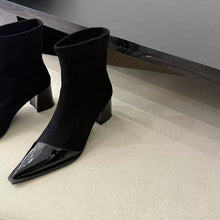 Load image into Gallery viewer, Women's Chunky Heel Pointed Toe Slip-On Boots | Microfiber Leather | Low Heel Ankle Boots