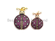 Load image into Gallery viewer, 19mm CZ Fuchsia Color Micro Pave Ladybird Pendant,CZ Paved Ladybird Charm Gold,Silver,Rose Gold,Gunmetal plated,sku#F748