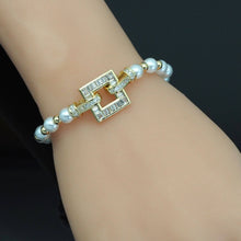 Load image into Gallery viewer, Pearl Gold Spacer Square Clasp Bracelet , Sku#LD475C