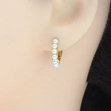 Load image into Gallery viewer, CZ Gold Silver Pearl Hoop Earrings, Sku#B361