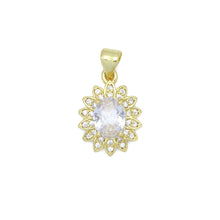 Load image into Gallery viewer, Clear Oval CZ Gold Flower Charm Pendant, Sku#LK1073