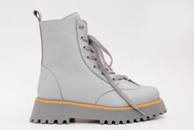 Load image into Gallery viewer, The Yildiz Gray Leather Lace-Up Ankle Women Boot With a Side Zipper