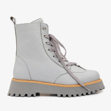 Load image into Gallery viewer, The Yildiz Gray Leather Lace-Up Ankle Women Boot With a Side Zipper