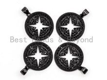 Load image into Gallery viewer, Black CZ Pave On Black Micro Pave Hollow Star Round Pendant/Charm, Cubic Zirconia Pendant, 18x21mm, F374