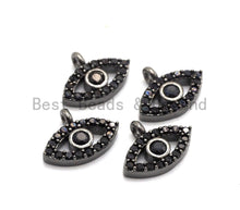 Load image into Gallery viewer, Micro Pave Black CZ Pave On Black Evil Eye Charm Beads, Cubic Zirconia Paved Evil Eye Charm, 8x11mm, sku#B102