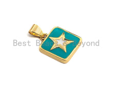 Load image into Gallery viewer, Enamel Colored Star on Square Pendant, CZ Micro Pave Oil Drop Square pendant, Enamel Jewelry,13x15mm,sku#F941