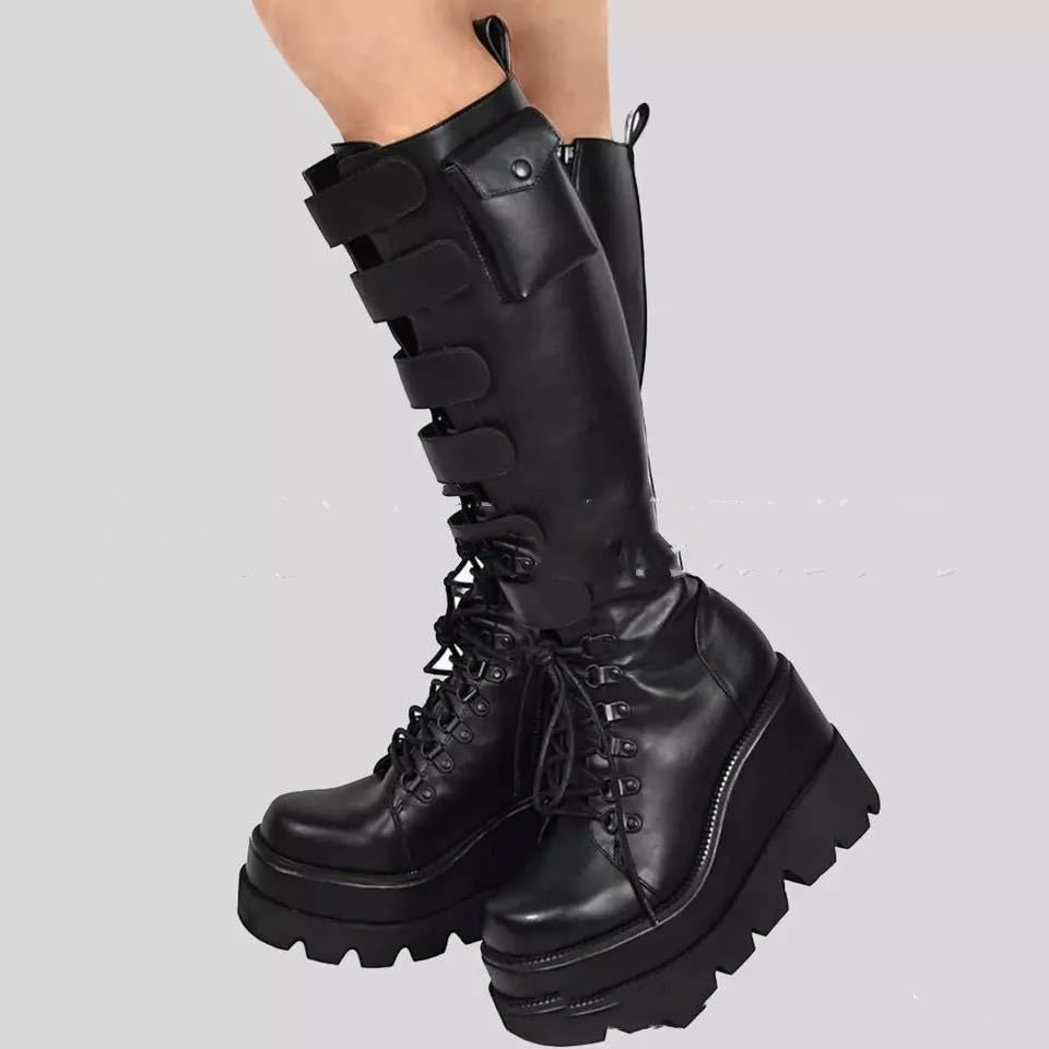 Women's Platform Boots | Genuine Leather Lace-Up Zipper Mid-Calf Winter Boots