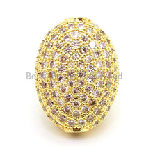 Load image into Gallery viewer, 14x11mm CZ Micro Pave Flat Oval Spacer Beads with Clear Crystal for Bracelet/Necklace, Cubic Zirconia Beads, Bracelet Charms,1/2pcs, sku#G61