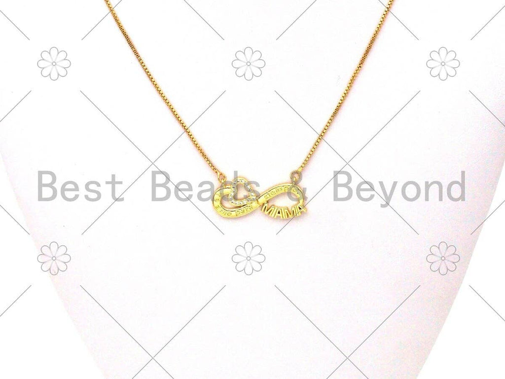 CZ Micro Pave Heart and MAMA On Infinity Shape Pendant,18K Gold Filled CZ Charm, Mother's Day Necklace Bracelet Charm,31x14mm,Sku#LK389