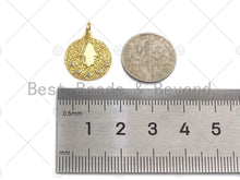Load image into Gallery viewer, Hamsa Hand On Round Coin Shaped Pendant/Charm, Round Coin Cubic Zirconia Pendant Charm,15x17mm,sku#L301