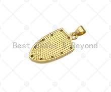 Load image into Gallery viewer, CZ Micro Pave Embossed Jesus/Virgin Mary On Shield Shape Pendant, 18K Gold Religion Charm, Necklace Bracelet Charm Pendant,12x24mm,Sku#LK308