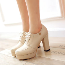 Load image into Gallery viewer, Women's Chunky Heel Lace-Up Pumps | Vintage Round Toe Platform Shoes