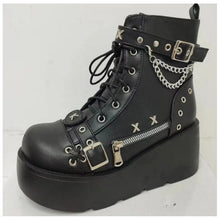Load image into Gallery viewer, Women's Chunky Round-Toe Dr Martens Style Platform Boots | Side Zipper Wedge Heel