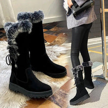 Load image into Gallery viewer, Women's Winter Snow Boots | Chunky Sole Furry Warm Flat Boots with Button Detail | Black &amp; Gray