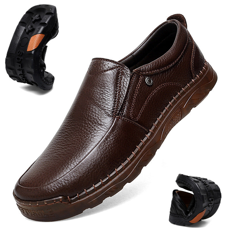 Men's Low-Top Slip-On Cowhide Leather Casual Shoes