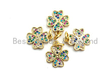 Load image into Gallery viewer, CZ Colorful Micro Pave Shamrock Pendant Charm, Clover Shaped Pave Pendant, Gold plated, 11x13mm, Sku#F754C