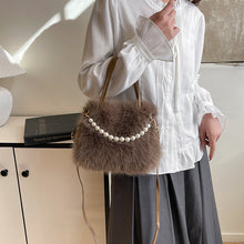 Load image into Gallery viewer, Women's Furry Tote Bag with Pearl Chain Shoulder Strap - Soft Faux Fox Fur Square Handbag