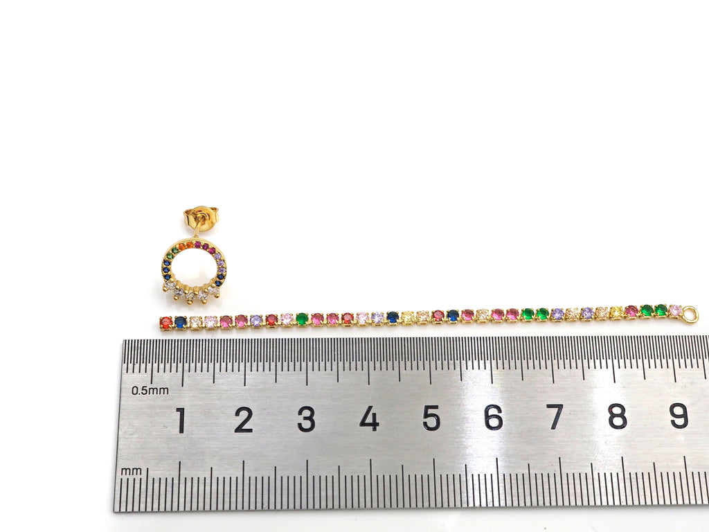 Gold Clear Silver Rainbow Long Strip Dangle Earrings, J223