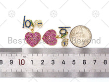 Load image into Gallery viewer, Colorful CZ Micro Pave Love Word With Fuchsia CZ Heart Shape Pendant,18K Gold Filled Love Charm,Necklace Bracelet Pendant,19x28mm,Sku#LK398